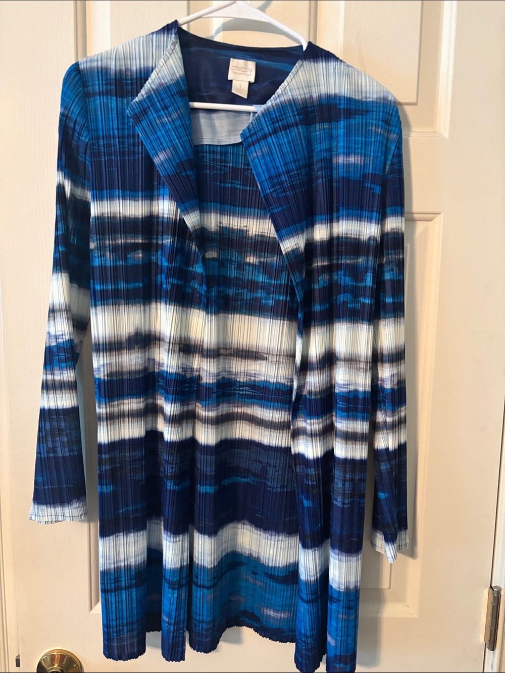 Blue & White Striped Pleated Jacket Set